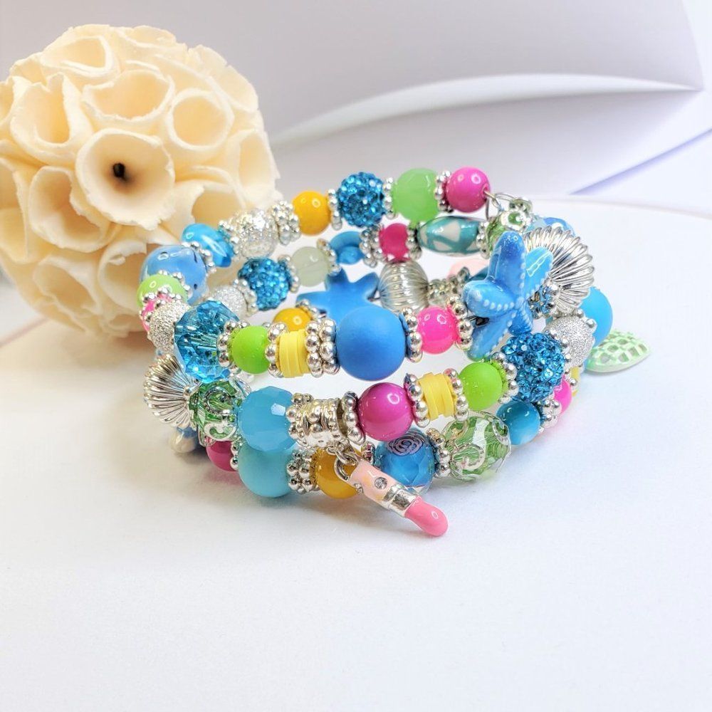 Ocean Sea Life Charm Bracelet Memory Wire Bracelet Beach Bracelet